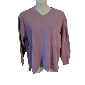 Denim & Co V Neck Long Sleeve Lavender Pullover Shirt Size Large Cotton Casual